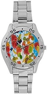 Fathers/Boyfriends Gifts Colorful Fruit Grapes and Cherries, Strawberry, Oranges Men's Stainless Steel Analog Watch