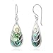 925 Sterling Silver Shiva Eye and Green Abalone Shell Inlay Teardrop Dangle Hook Earrings 1.4