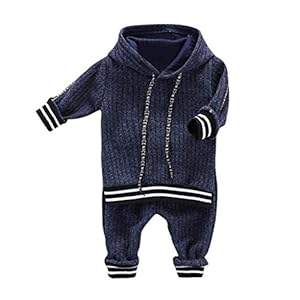 WEXCV Baby pasgeboren babykleding meisjes jongens gebreide strepen met capuchon lange mouwen hoodie tops en broeken…