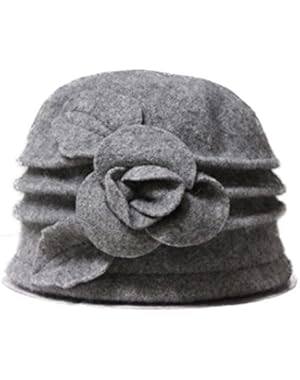Women's Flower Wool Cloche Bucket Hat Leaf Dress Winter Cap Fashion