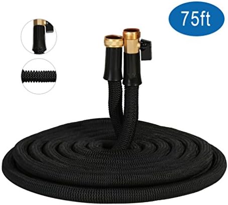 Hongmai 75ft Expandable Garden Hose - New Water Hose for All Watering Needs, Heavy Duty Leakproof Connector&amp; Double Latex Core&amp; Extra Strength Fabric Protection - Flexible Watering Hose (Black)