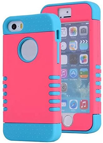 iPhone 5s Caes MSFancy Rubberized Rose Red and Blue TUFF Hybrid Phone Case Cover For APPLE iPhone SE 5S 5 (Rose + Blue)