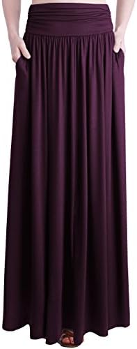 TRENDY UNITED Women's Rayon Spandex High Waist Shirring Maxi Skirt with Pockets