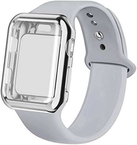jwacct Compatible for Apple Watch Band with Screen Protector 38mm 40mm 42mm 44mm, Soft Silicone Replacement Sport Band Compatible for Apple iWatch Series 1/2/3/4