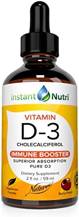 Instant Nutri Vitamin D3 Immune System Booster, Fast Immune Support Safe For Kids Or Adults, Lifetime Warranty! No Alcohol, Highest Absorption (95%) Vitamin D3 Drops. Immune Stimulator Children Health