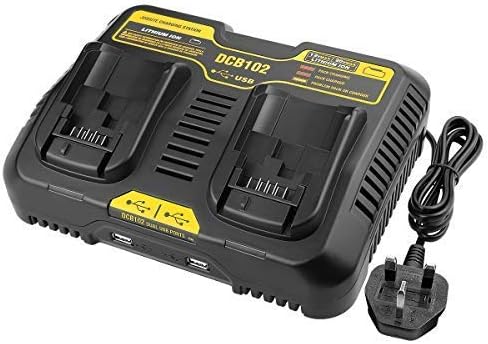 OPSON DCB102 10.8V ~ 18V Dual Ports Battery Charger with USB Ports for DeWalt DCB102 DCB118 DCB120 DCB127 DCB200 DCB203 DCB204 DCB204BT DCB205 DCB205BT DCB606 etc