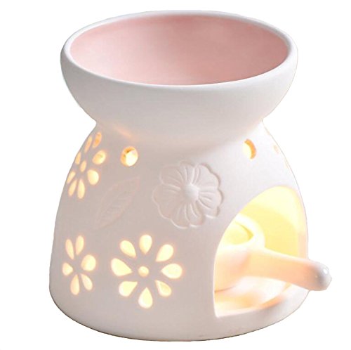 Ceramic Tea Light Candle Holder/Wax Melt Warmer,Singeek Essential Oil Burner Aromatherapy Diffuser For Living Room, Balcony Spa Yoga Meditation (Pink)