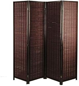 AVIGNON HOME Tall-Extra Wide-Diamond Weave Fiber Room Divider,Double Hinged,Room Divider/Screen, Room Dividers and Folding Privacy Screens, Freestanding Room Dividers (Brown, 4 Panel)