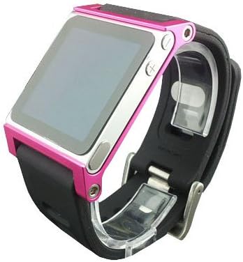 Multi-Touch Aluminum Watch Band Cover Case for Apple iPod Nano 6th Generation 8GB 16GB;Hand Strap for iPod Nano 6G(Pink)