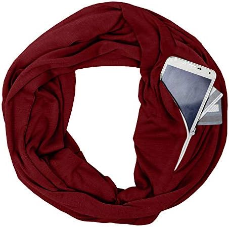 Unisex Winter Warm Loop Scarf Zippered Secret Pocket Shawl Ring