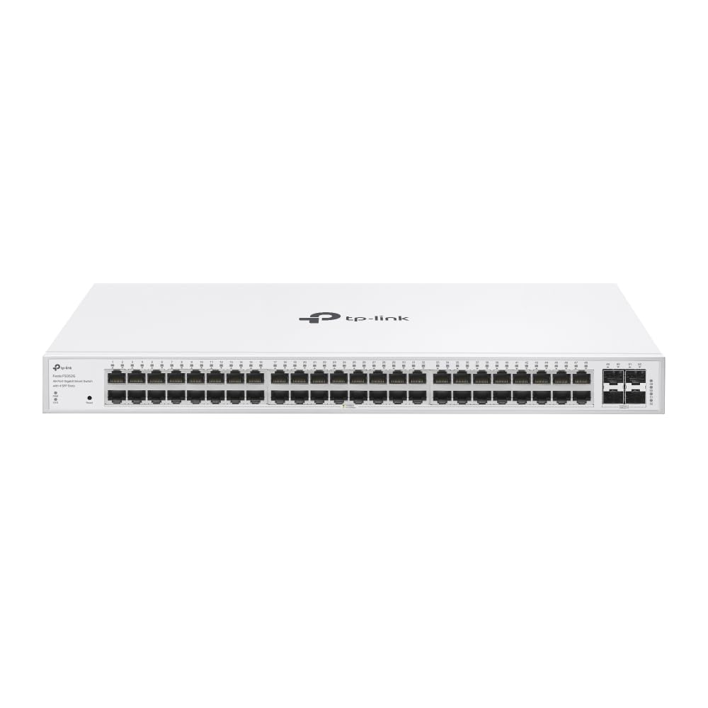 TP-Link Festa FS352G 52 Port Gigabit Smart Managed Network Switch - 48 RJ45 ports & 4 SFP slots, Free Cloud Access, Static Routing, Vlan, IGMP Snooping, rack-mountable, fanless, Does not work w/ Omada Image TP-Link Festa FS352G 52 Port Gigabit Smart Managed Network Switch - 48 RJ45 ports & 4 SFP slots, Free Cloud Access, Static Routing, Vlan, IGMP Snooping, rack-mountable, fanless, Does not work w/ Omada Image