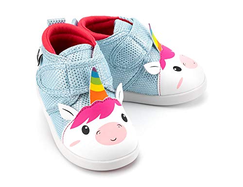 ikiki Unicorn Squeaky Shoes for Toddlers w/Adjustable Squeaker, Light Blue Girl or Boy Shoes (Size 5, Duchess Bubblegum Sparkles)
