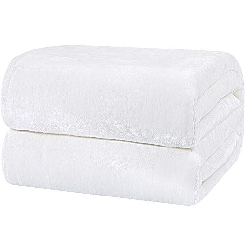 PiccoCasa Fleece Blanket Twin Size - 350 GSM Soft Warm All Season Flannel Blanket for Couch Sofa Bed Traveling - Fuzzy Lightweight Microfiber Plush Blankets, 60 x 78 inches, White