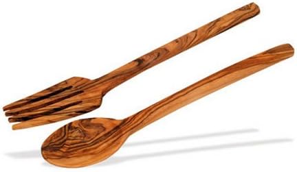 OLIVE WOOD CUTLERY SET, FORK AND SPOON 21cm by Mastro Leonardo - Handmade in Italy