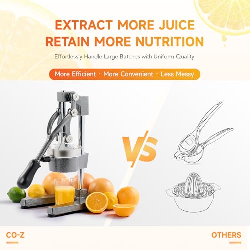 CO-Z Professional Manual Citrus Juicer Pomegranate Orange Lemon Juicer with Steel Lever for Home, Restaurant, Bar (Grey)
