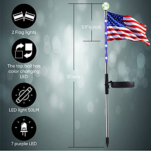 ONM Outdoor Solar Light-3 Pack Solar Garden Lights with 2 Solar Powered American Flag Lights and 1 Solar Firework Light Waterproof-Multi Color-Bigger Solar Panel for Pathway Party Patriotic Decoration