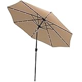 Sunnydaze Solar Powered LED Lighted Patio Umbrella with Tilt & Crank, 9 Foot, Beige