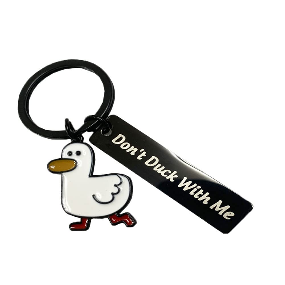 zhixuan Cartoon Duck Keychain Don’t Duck with Me Metal Duck Lovers Gift Key Chain Keyrings Gift Present for Boyfriend Husband Girlfriend Couple (black)