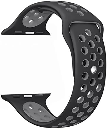 For Apple Watch Band 42mm Soft Silicone Replacement Band For Apple Watch Series 2,Series 1,Sport,Edition,M/L Size (Gray + Black