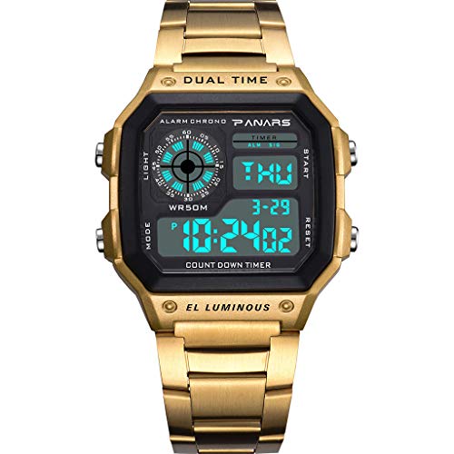 Electronic Watch Men's Waterproof Multi Function Sports Watch Square Fashion Electronic Watch (gold)