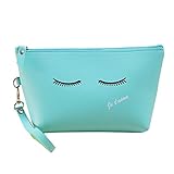 Qingsun Lady Hand Travel Toiletry Bag PU Waterproof Zipper Cosmetic Makeup Bag Handbag Skincare Storage Bag PouchBlue-Eyelash