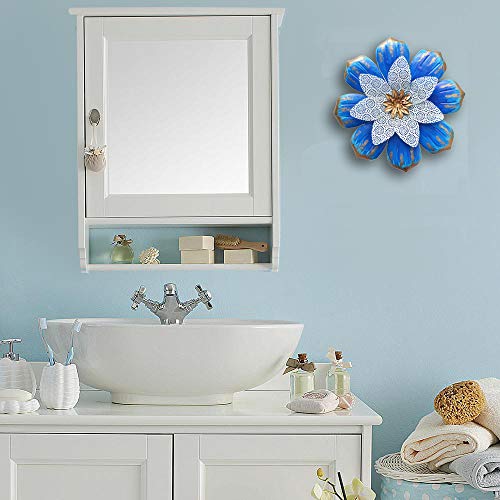 GIFTME 5 Blue Metal Flower Wall Decor for Bathroom Livingroom Bedroom or Porch Patio Colorful Wall Sculptures(13.5" Blue)