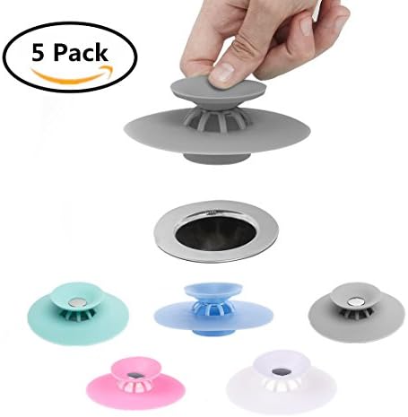 MerryMore Bathtub Drain Stoppers Silicone Hot Shower Strainers Protectors Covers Hair Catchers for Floor, Laundry, Kitchen and Bathroom 2 in 1 Stoppers &amp; Filters 5 Colors (5 Pack)