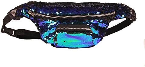Unisex Mermaid Sequins Funny Waist Pack Double Color Beach Waist Bag Casual Sport Outdoor Travel Crossbody Bags (Green/Black)