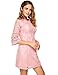 FineFolk Women's Floral Lace 3/4 Flare Bell Sleeve Cocktail Party A-Line Mini Dress