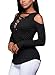 Hibluco Women's Sexy V-Neck Cold Shoulder Tops Blouse Lace-Up Ribbed Shirts Black