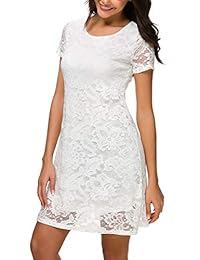 Bloggerlove Vestido de encaje para mujer, de verano, manga corta, elegante, de encaje, floral, para cóctel, fiesta