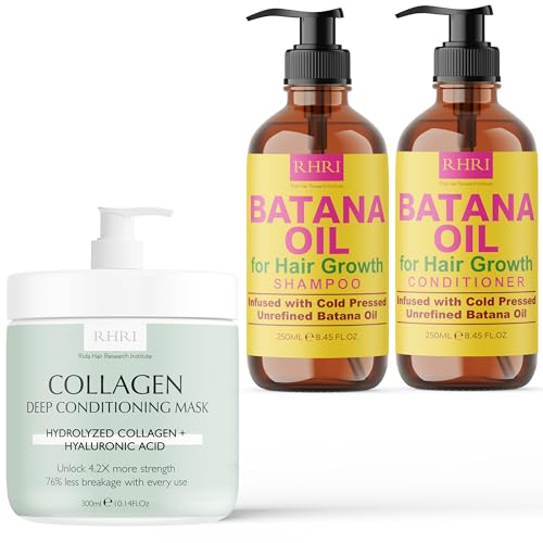 Batana Oil Shampoo and Conditioner Set | Clarifying, Hair Growth, Thinning Formula | Raw Batana Oil, Thickening + Collagen Hair Mask
