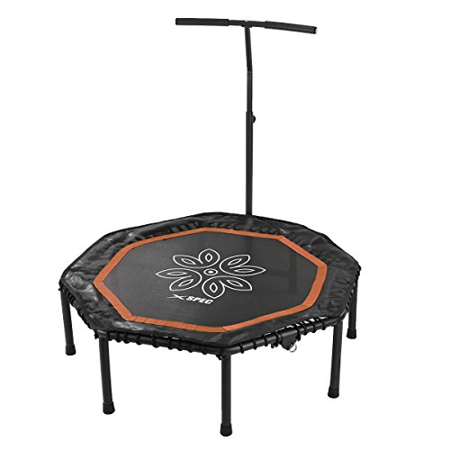 Xspec 44" Fitness Exercise Trampoline, with Adjustable Handrail Bar and Safety Bungee Rope Pad Cover, Orange & Black, Mini Indoor Rebounder for Adults Kids, Silent Low Impact Cardio Workout Trainer