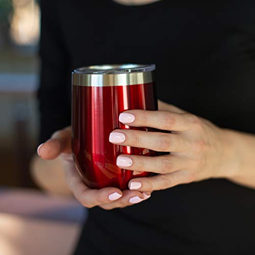 Luckti 12 oz Insulated Stainless Steel Wine Tumbler Cup Double Wall Vacuum Stemless Glass with Lid - 2 pack set: Red & Blue