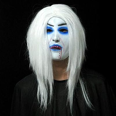 Wxyxg Halloween Mask Scary Latex Fear Face Mask White Hair
