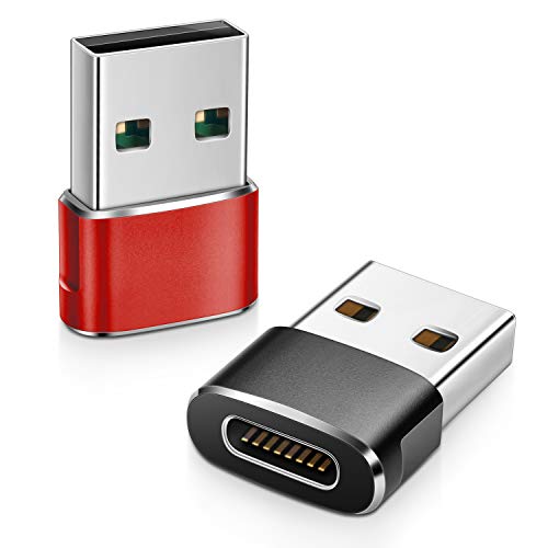 Elebase USB C Female to USB Male Adapter (2 Pack) (Upgraded Version),Type C to USB A Connector,Works with Laptops,Chargers,and More Devices with Standard USB A Interface (Black&Red)
