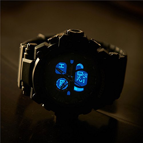 MODIWEN Men Outdoor Army Military 51m Waterproof Multi-Function Sports Watch, For Students Alarm Date Chronograph Luminous Dual Display Wristwatches Clock