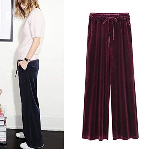 Sunmoot Wide Leg Pant for Women Plus Size Causal Loose Gold Velvet Drawstring Trousers