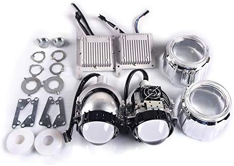 MFS Universal Super Bright 2.5¡± inch 70W 9600LM Bi LED Projector Headlight Lens Hi/Lo Beam w/Chrome Shroud Motorcycle Car HID Bi Xenon H4 H7 Headlight H4 H7 9006 LED Light Conversion Kits