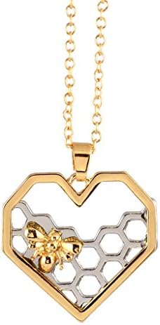 In Your Dreams Bee and Hive Heart Necklace, Dainty Gold Plated Pendant