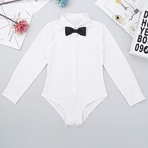image for JEATHA Kids Boys Long Sleeves Tuxedo Latin Modern Dance Shirt with Bow