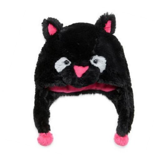 Total Girl Trapper Girls Fluffy Plush Black Kitty Cat Hat With Ear Flaps