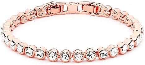 My Jewellery Story MYJS Rose Gold Tennis Bracelet, Rose Gold Plated Clear Swarovski Crystals, 100% Nickel Free and Hypoallergenic, Adjustable 17-19 cm Long