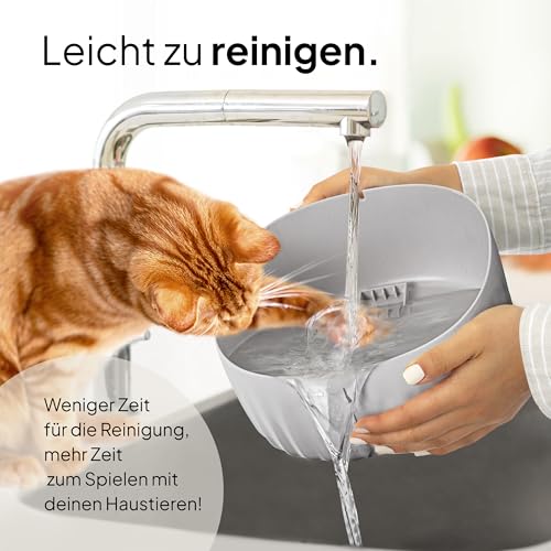 PrettyPaw Cat Fountain - Super Quiet, BPA-Free 3L Drinking Fountain for Cats with LED and Activated Carbon Filter - Easy to Clean Cat Drinking Fountain - Aqua Flow (Grey)