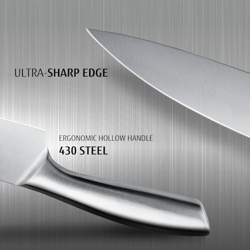 hecef Professional Kitchen Knives Set, All Stainless Steel Silver, Chef's Knife, 5 Pieces Kitchen Knife and 5 Pieces Knife Liners
