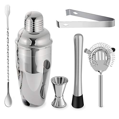 Bar-Set, Cocktail-Shaker-Set, Silber, 680 ml, 6 Stück Barkeeper-Martini-Shaker-Set und Messbecher, für Getränke…