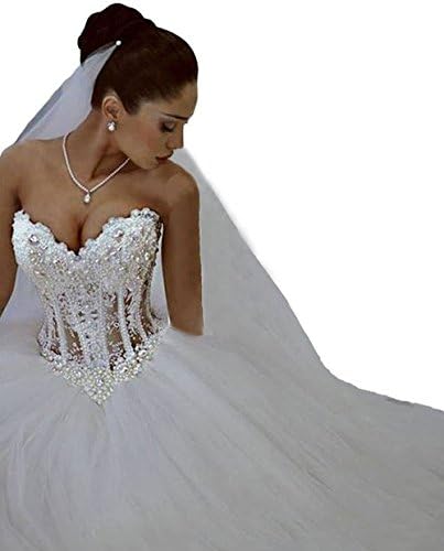 Snowviews Princess Sweetheart ball Gown Pearl Wedding Dresses for Bride 2017 White 12