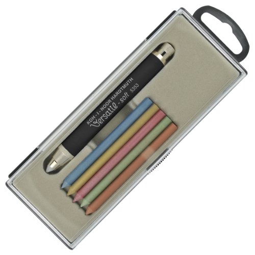 Koh-i-noor Versatil 5353 SET of Black Metal Lead Holder with Sharpener, Soft Surface , 6 Metallic Leads.