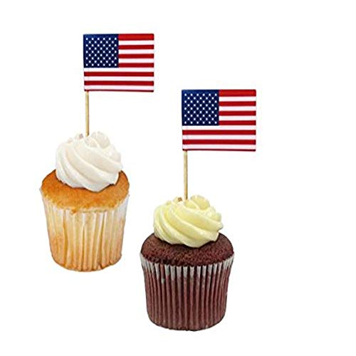 JSDOIN American Flag Picks Flag Toothpicks Cocktail Sticks Cupcake Toppers, 100 Count - Thumbnail 3