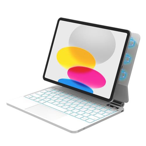 Bettdow Keyboard for iPad 10 Generation 10.9" 2022/11 Generation A16 11" 2025, QWERTY Spanish Ñ Design Magnetic Floating Keyboard with Trackpad and Backlit, White